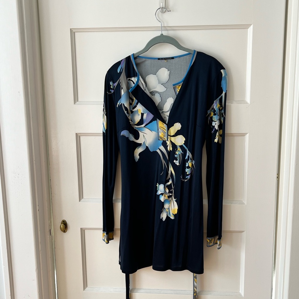Elie Tahari Belted Floral Jersey Tunic